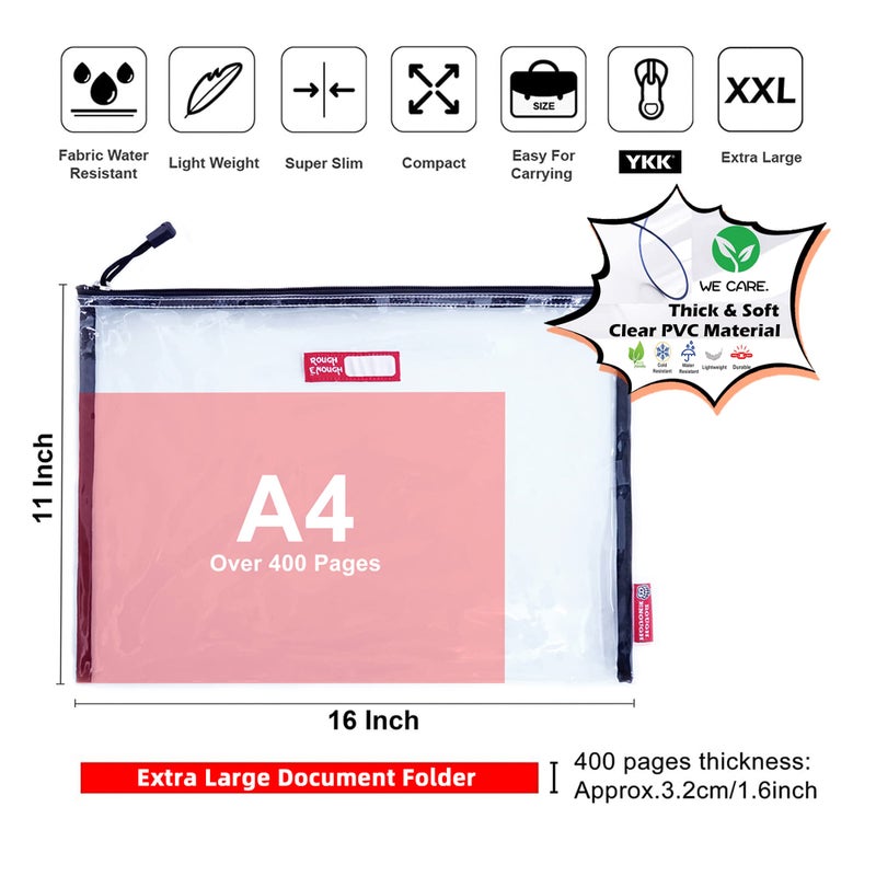RE ROUGH ENOUGH Rough Enough Plastic File Folder Clear Document Holder Bag Zipper Pouches Bags for Organizing A4 Paper Letter Office Teacher Art Supplies Storage - Image 5